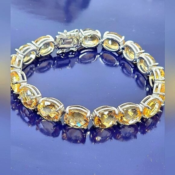 925 Sterling Silver Bracelet 18.5cm with 10x8mm Natural Citrine Gemstone - Picture 9 of 9